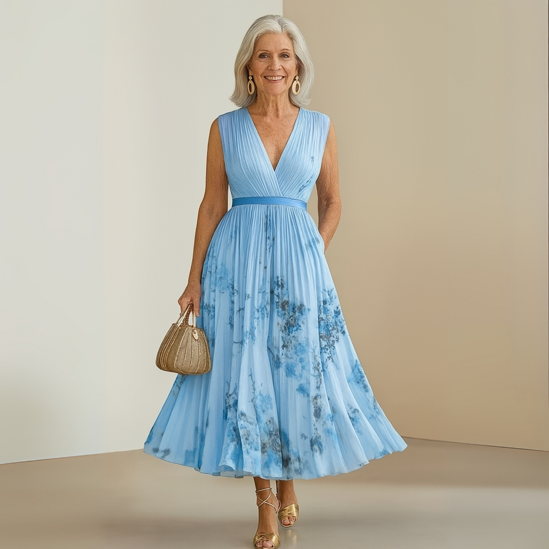 Azure Blossom Women's Flowy Sleeveless Summer Maxi Dress