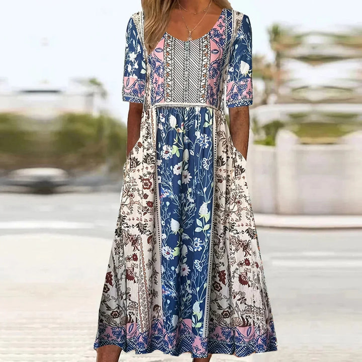 Aurelia Dress With Bohemian Print And Round Neckline For Everyday Wear