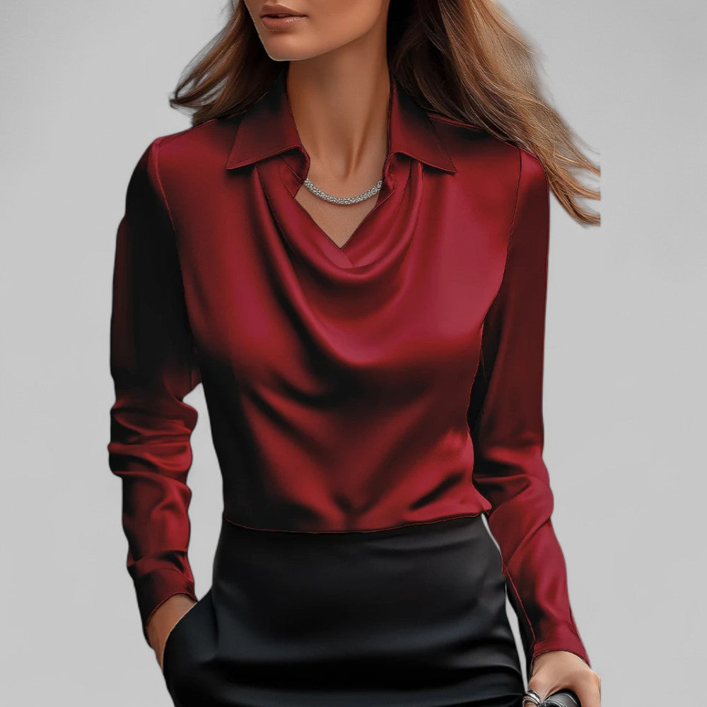 Aria Elegant Satin Blouse For Women With Long Sleeve