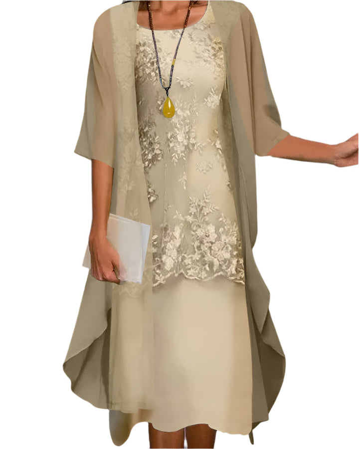 Aurelia Wedding Guest Dress With Flowing Sheer Sleeve Midi