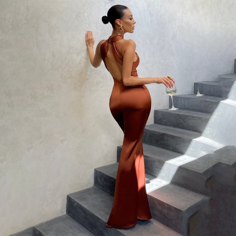 Azurea Women's Fishtail Dress With Open Back And Fitted Cut
