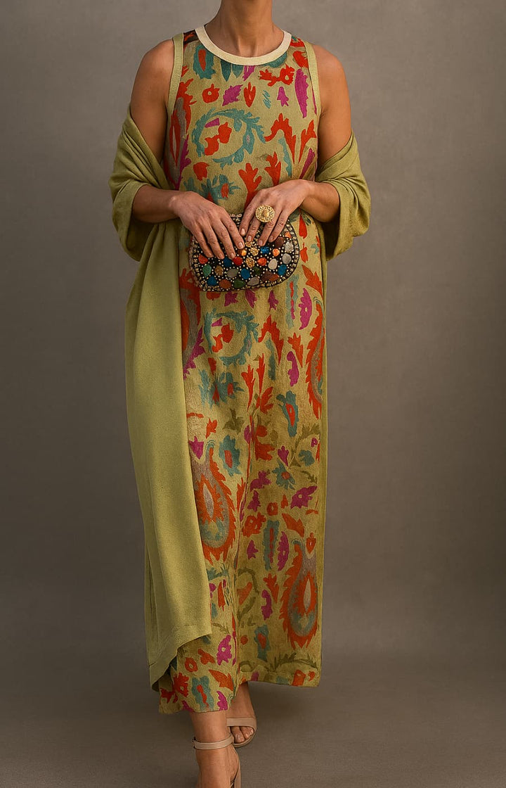 Elara Collection Matching Long Dress And Coat Set For Women With Coordinated Outer Layer