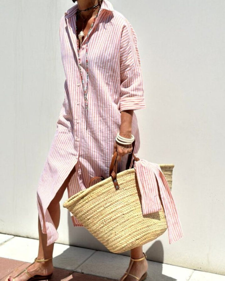 Astra Women Timeless Striped Summer Shirt Dress Style