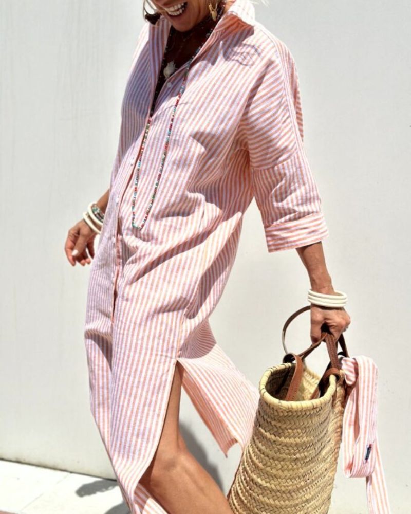 Astra Women Timeless Striped Summer Shirt Dress Style