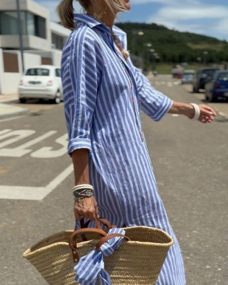 Astra Women Timeless Striped Summer Shirt Dress Style
