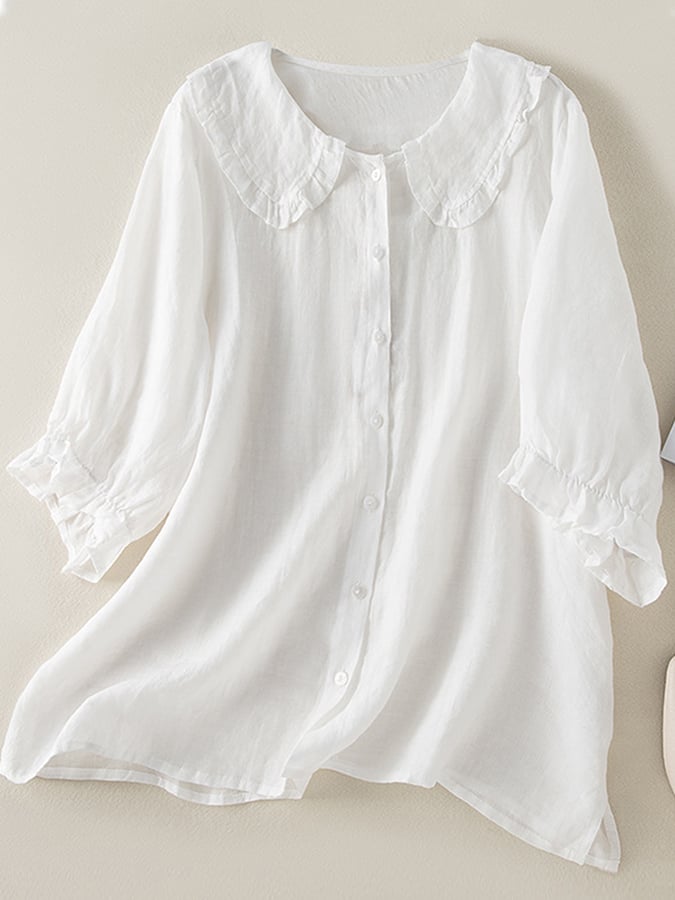 Aurelia Women's Loose Fit Ruffle Collar Shirt For Summer