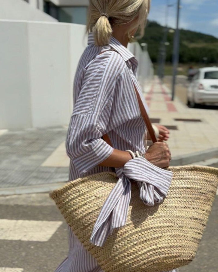 Astra Women Timeless Striped Summer Shirt Dress Style