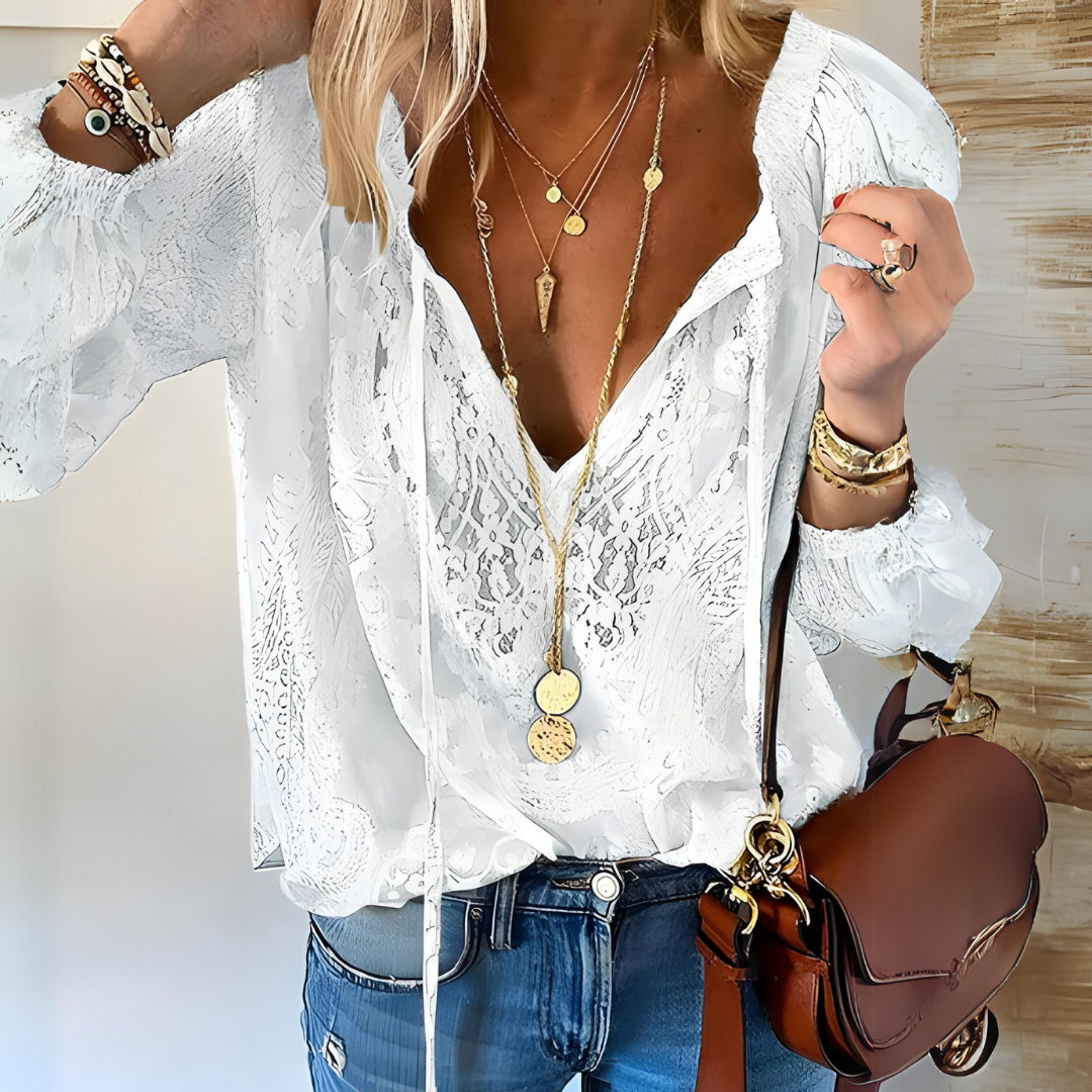 Astra Women Elegant Boho V Neck Blouse Chic For Women
