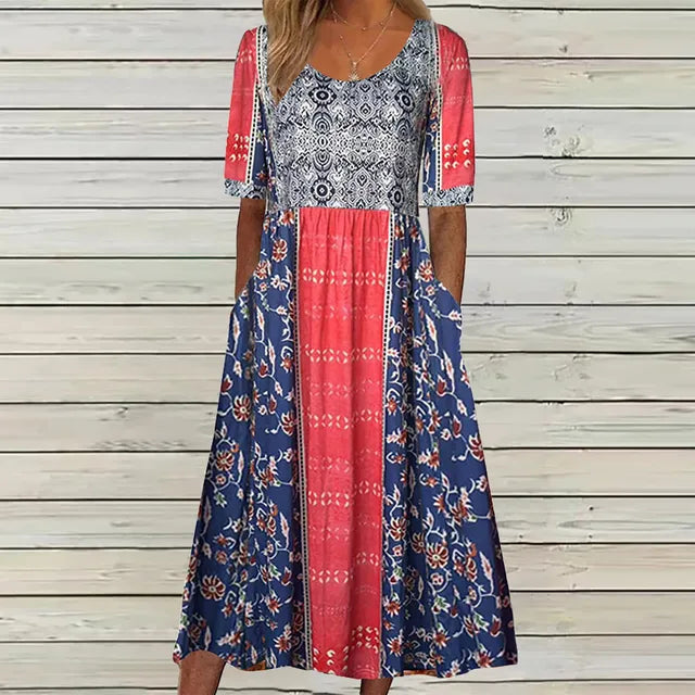 Aurelia Dress With Bohemian Print And Round Neckline For Everyday Wear