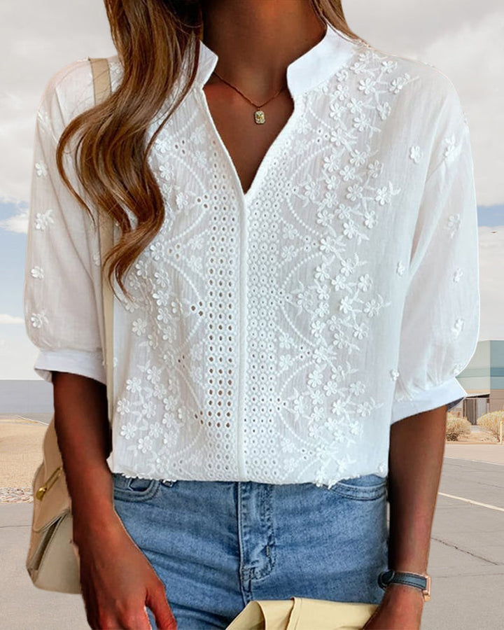 Nova Women V Neck Puff Sleeve Blouse Chic Classic Style