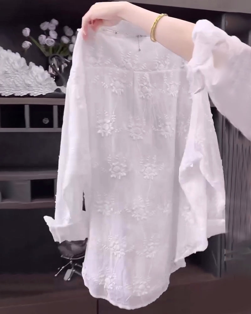 Lyra Embroidered Solid Color Shirt With Dropped Shoulders