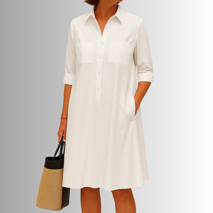 Nova Button Dress Lightweight A Line Summer Elegance