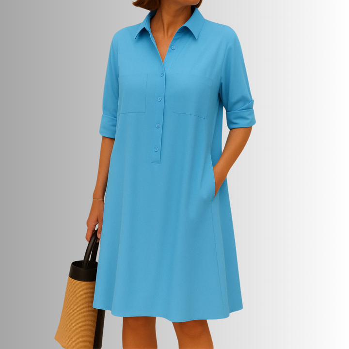 Nova Button Dress Lightweight A Line Summer Elegance