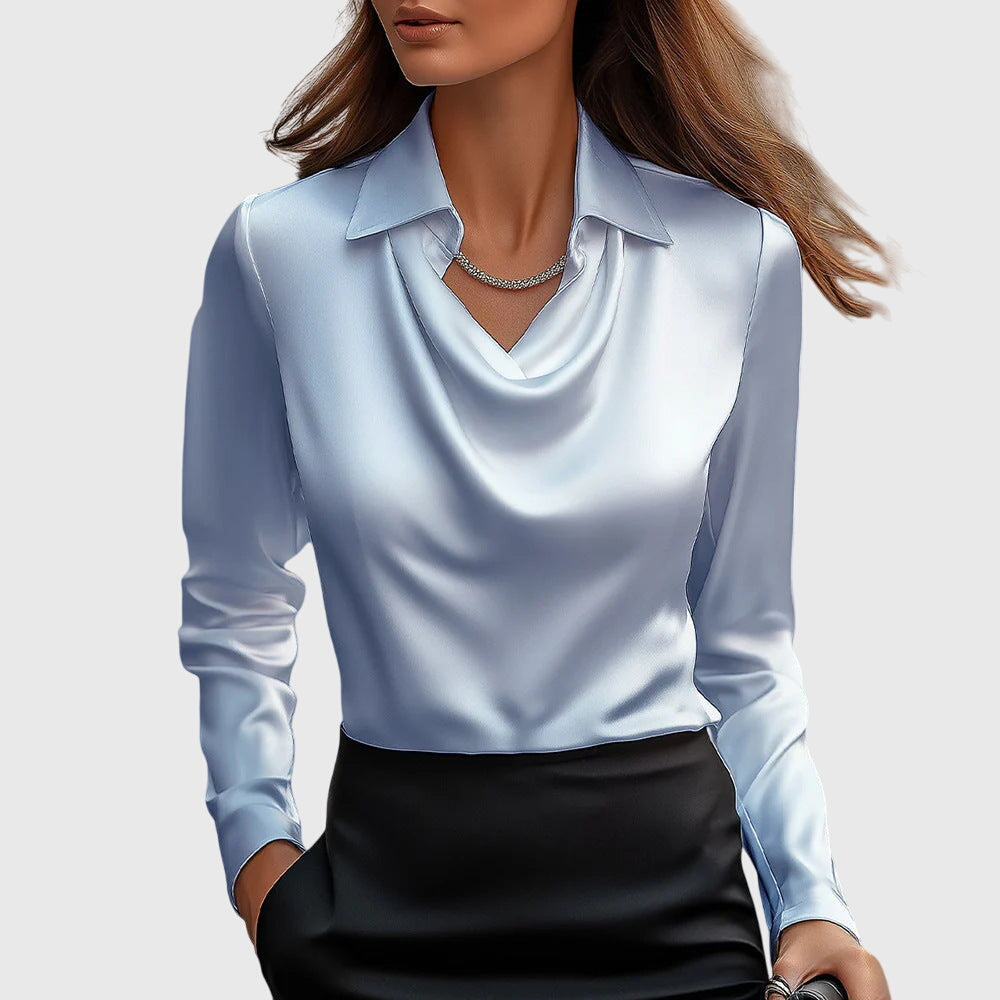 Azure Women Elegant Satin Blouse Timeless Chic Silhouette