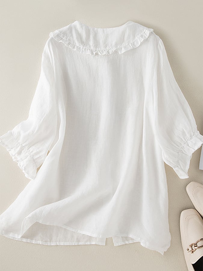 Aurelia Women's Loose Fit Ruffle Collar Shirt For Summer