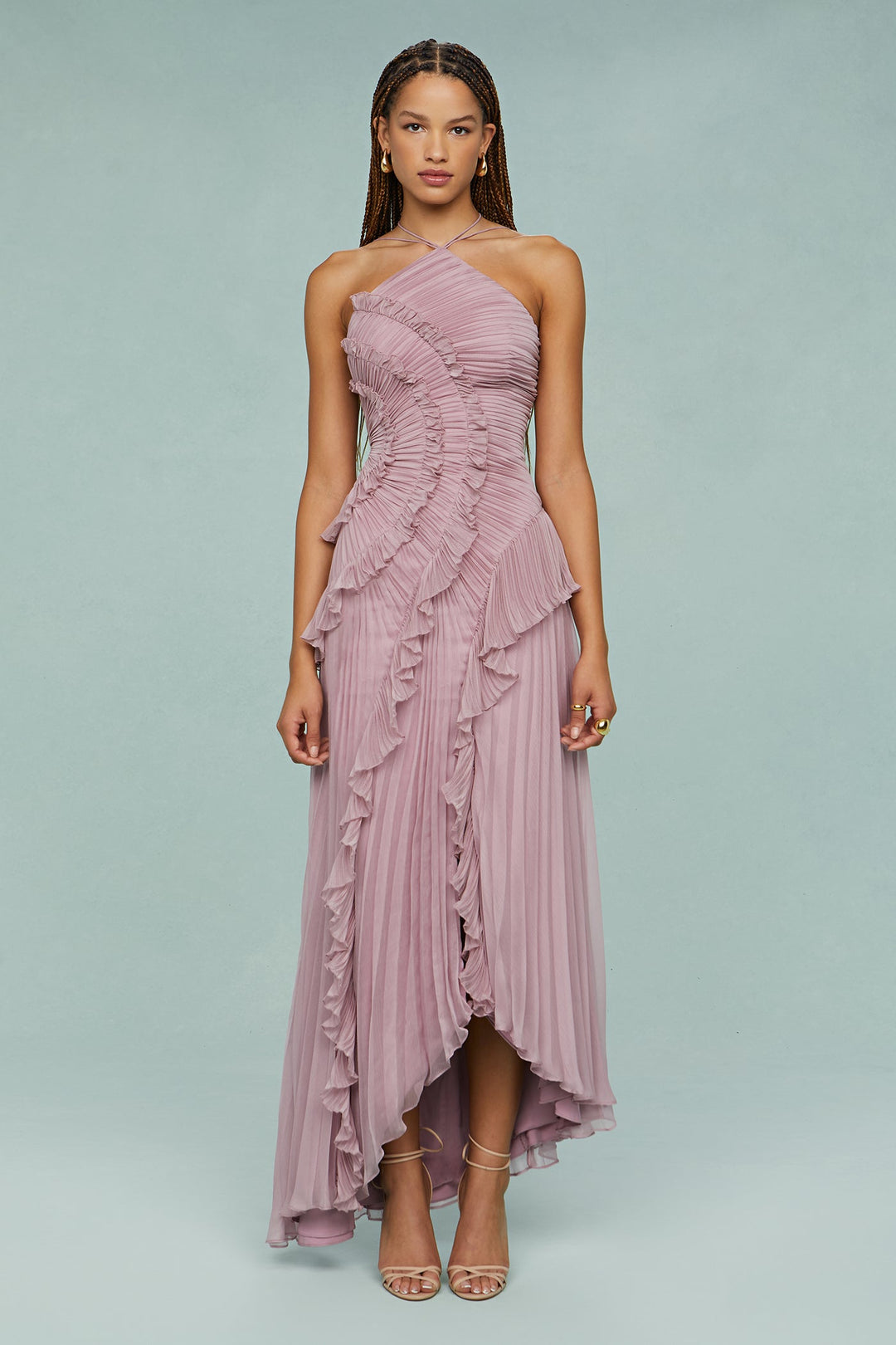 Astra Women's Pleated Ruffle Halter Midi Dress Collection