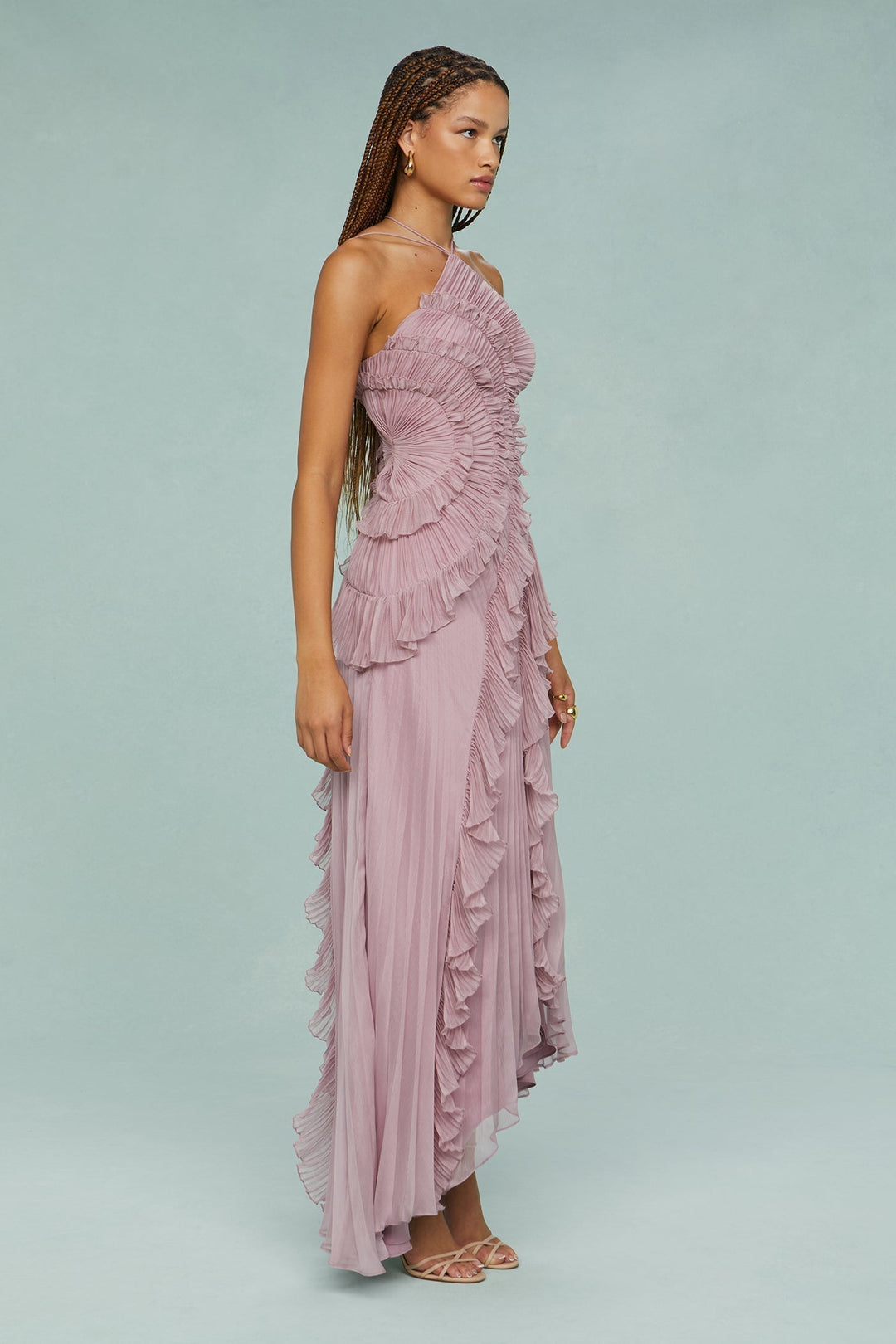 Astra Women's Pleated Ruffle Halter Midi Dress Collection