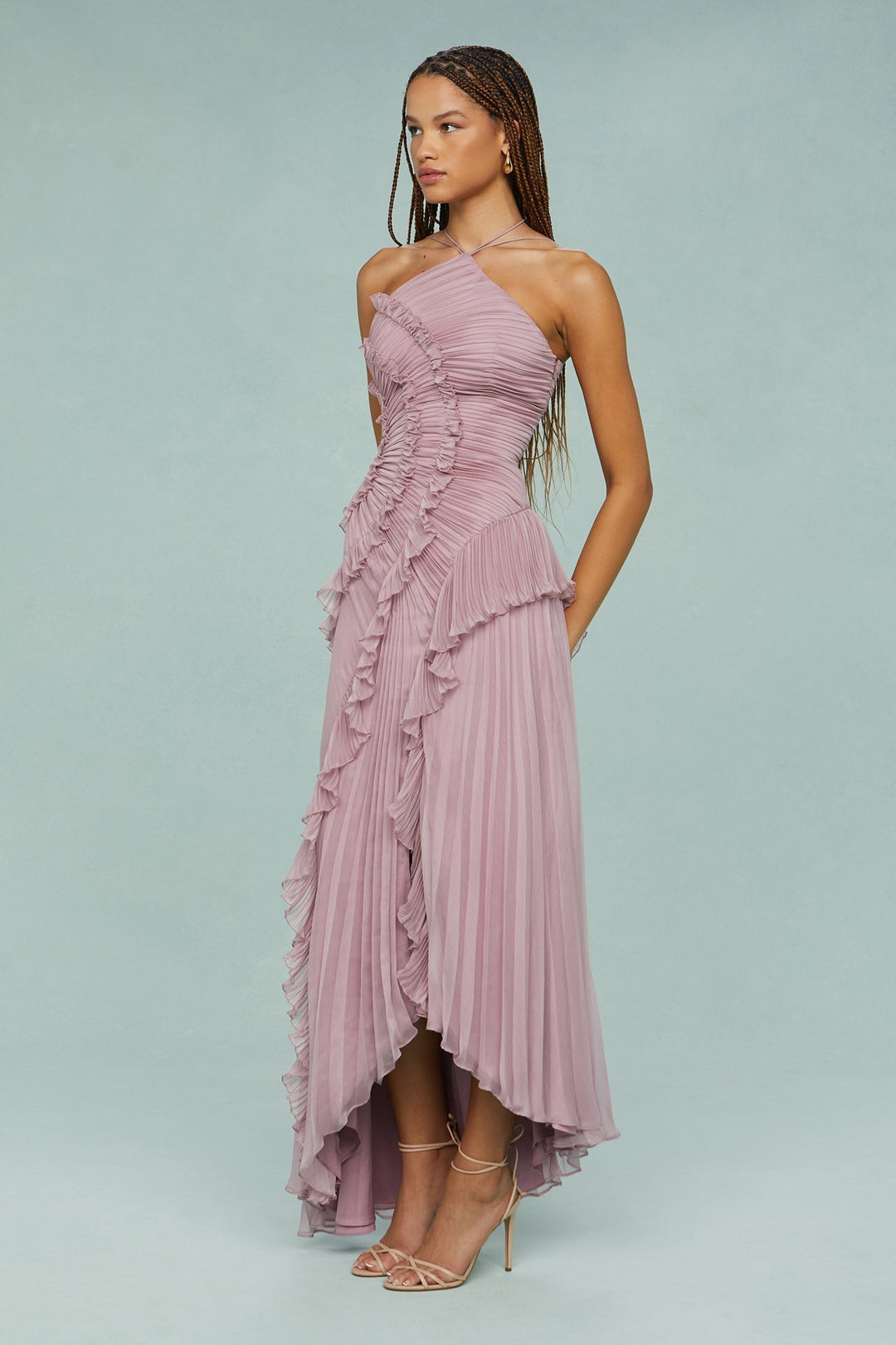 Astra Women's Pleated Ruffle Halter Midi Dress Collection