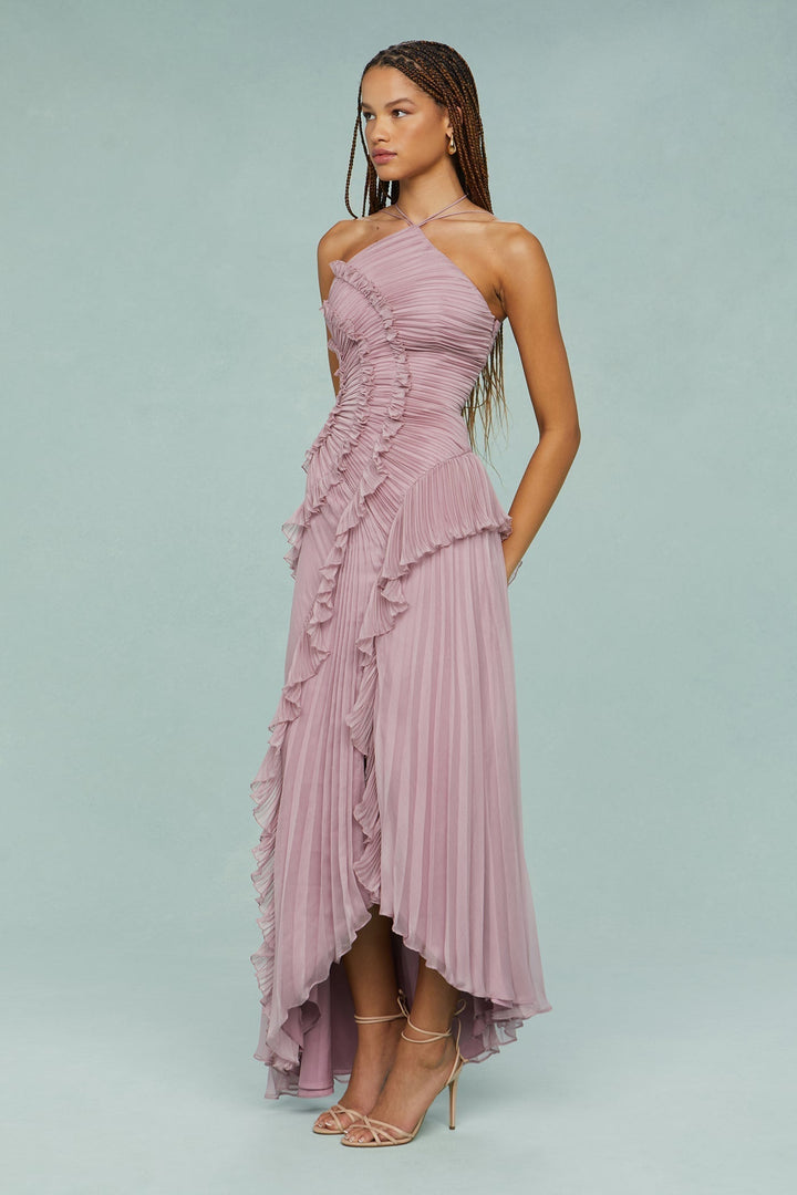 Astra Women's Pleated Ruffle Halter Midi Dress Collection