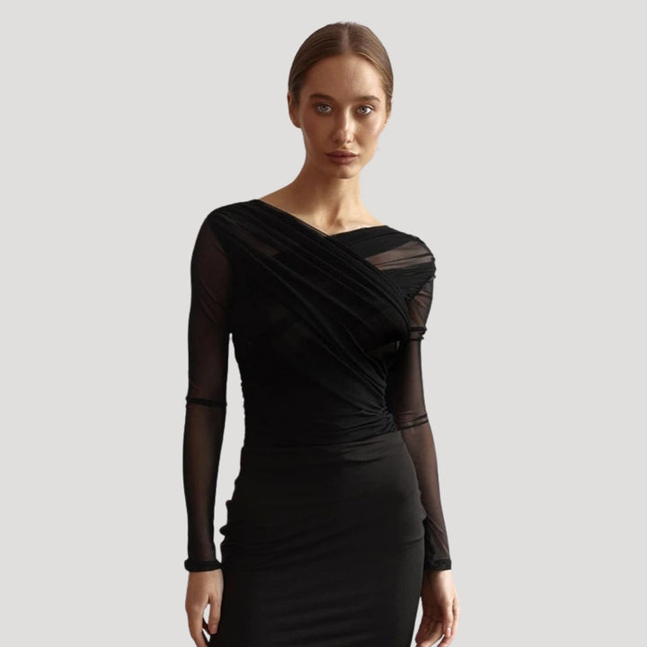 Marivelle Women's Spring Sheer Wrap Long-Sleeve Top