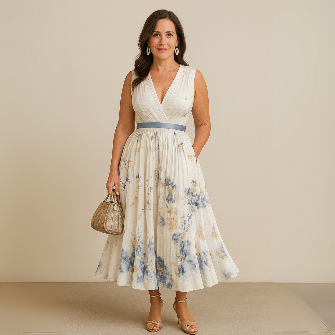 Azure Blossom Women's Flowy Sleeveless Summer Maxi Dress