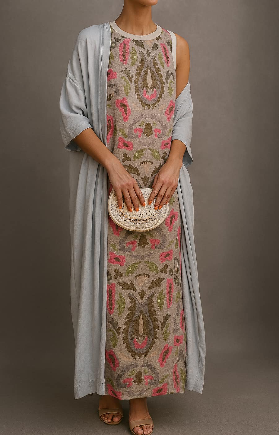Elara Collection Matching Long Dress And Coat Set For Women With Coordinated Outer Layer