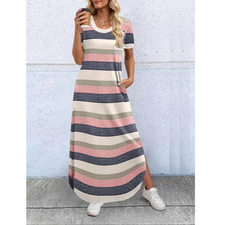 Nova Aura Casual Summer Round Neck Maxi Dress Casual Summer Round Neck Maxi Dress
