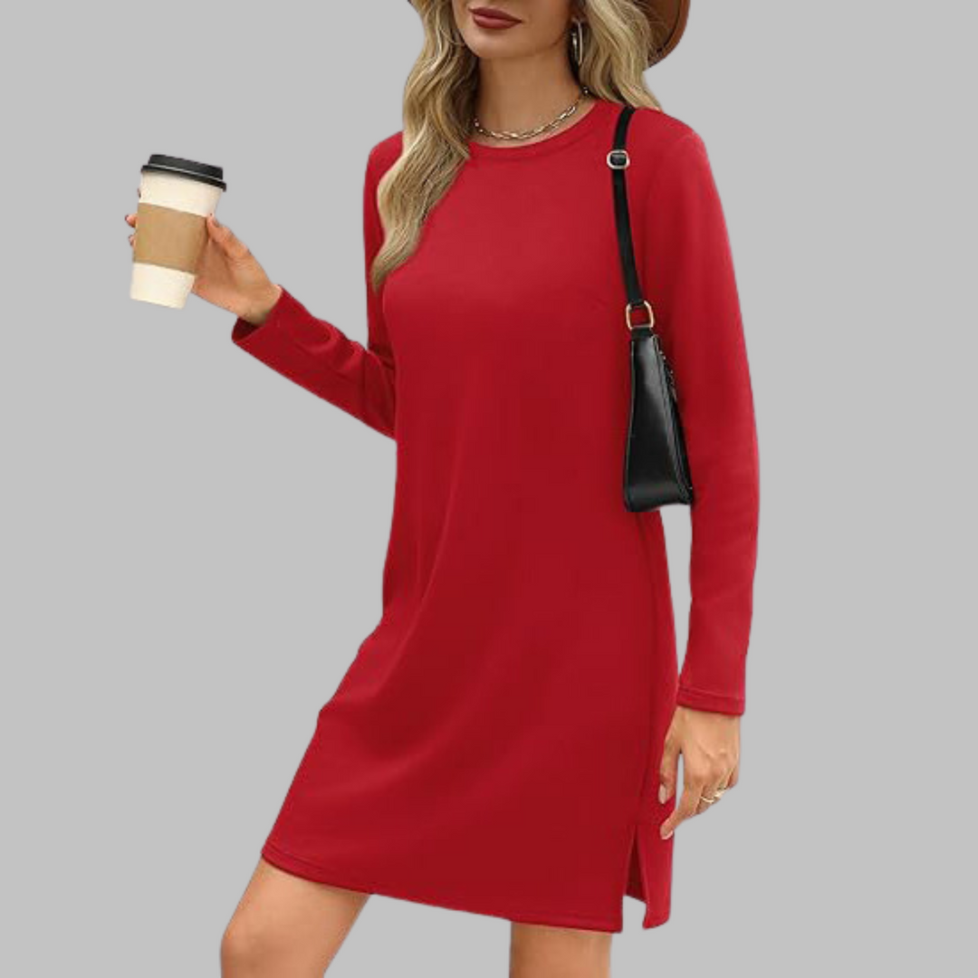 NovaLace Comfortable Long Sleeve Round Neck Dress For Everyday Style And Comfort