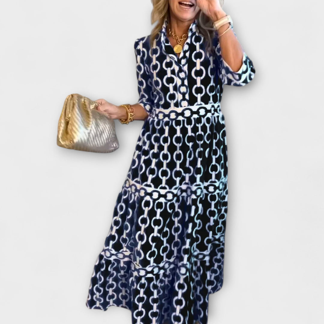 Nova Midi Dress With Chain Pattern For Modern Wardrobe
