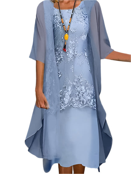 Aurelia Wedding Guest Dress With Flowing Sheer Sleeve Midi