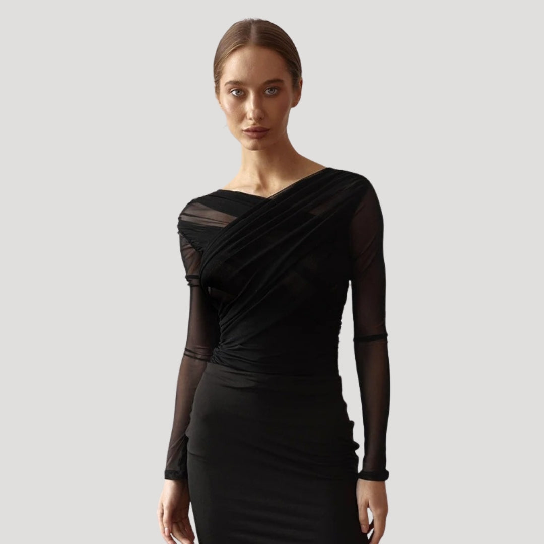 Marivelle Women's Spring Sheer Wrap Long-Sleeve Top