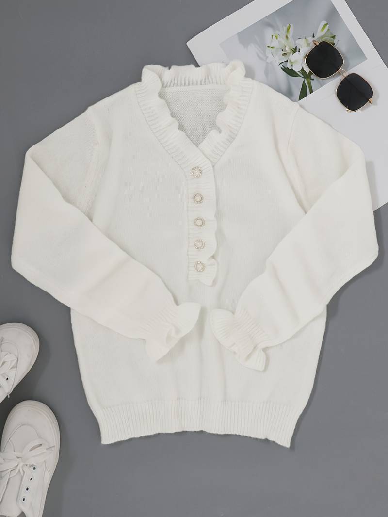 Aurelia Ruffle Blouse With Decorative Buttons For Women