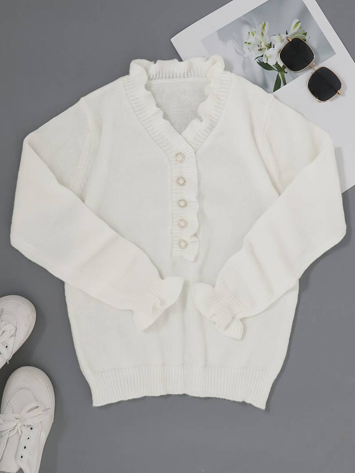 Aurelia Ruffle Blouse With Decorative Buttons For Women