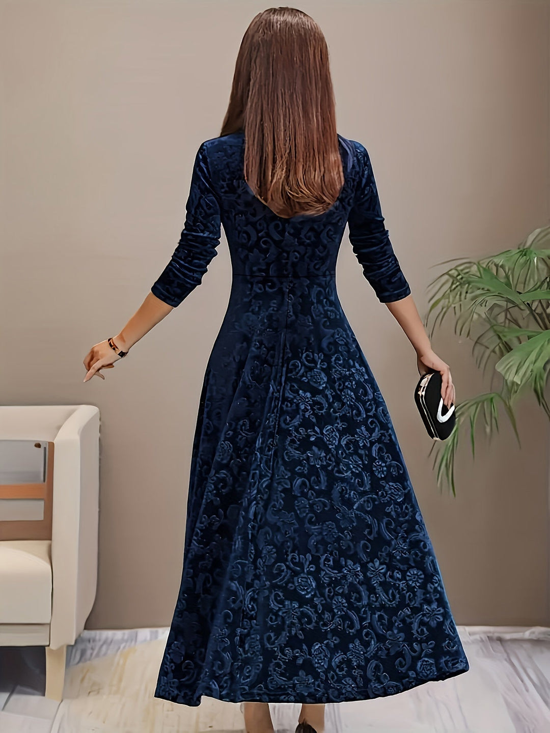 Elara Women's Graceful Floral Design Midi Dress For Weddings