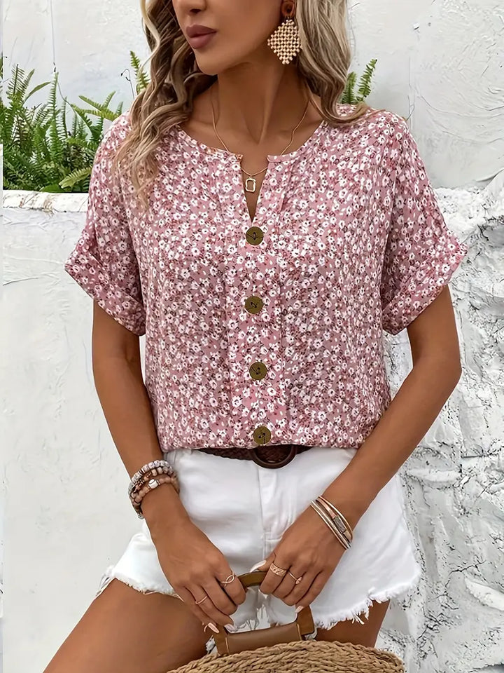 Luma Women Summer Short Sleeve Button Top Everyday Wear