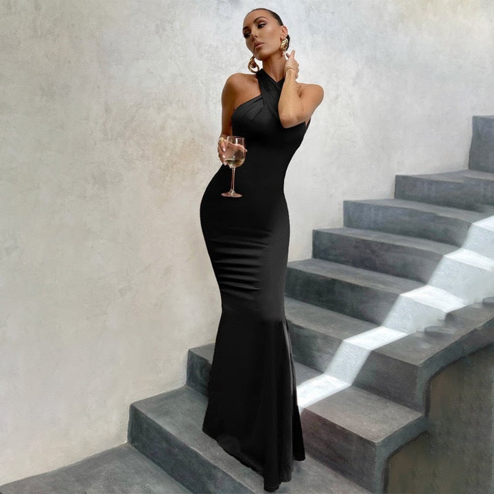 Azurea Women's Fishtail Dress With Open Back And Fitted Cut