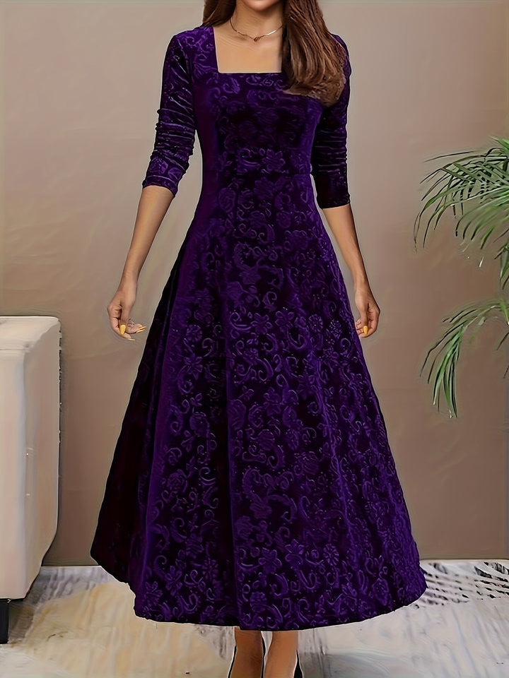 Elara Women's Graceful Floral Design Midi Dress For Weddings