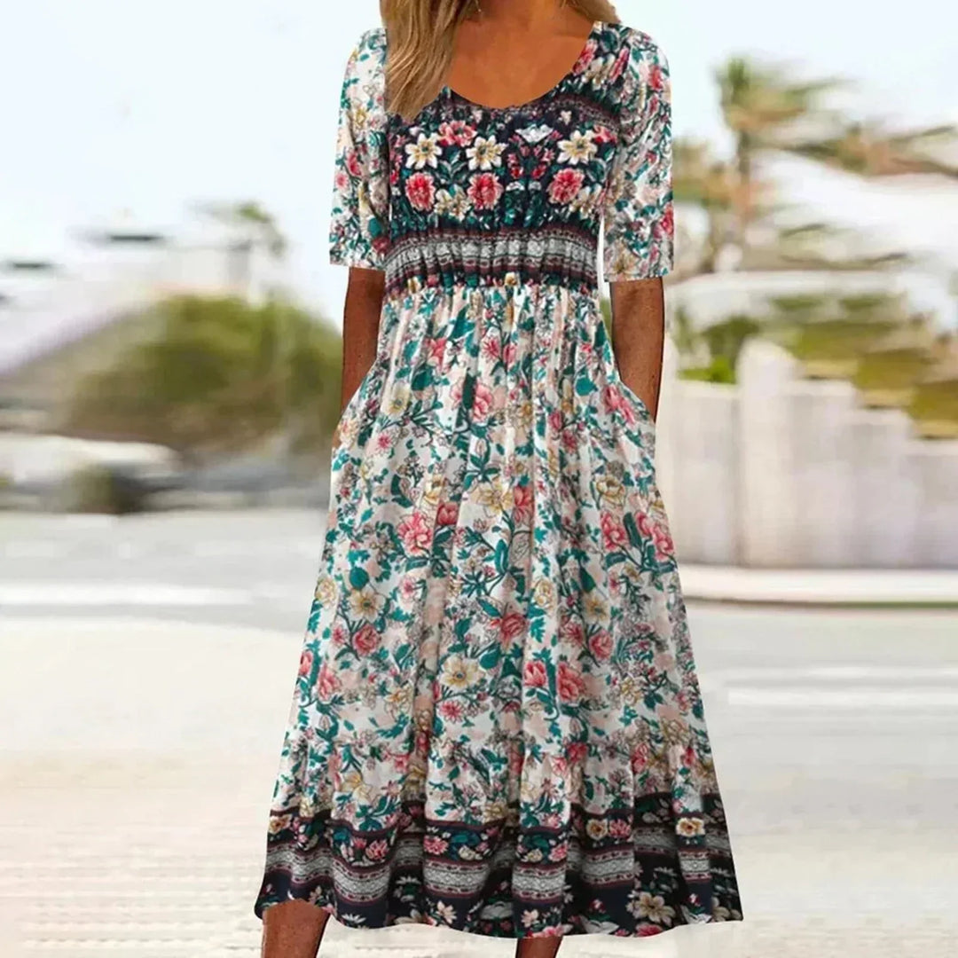 Aurelia Dress With Bohemian Print And Round Neckline For Everyday Wear
