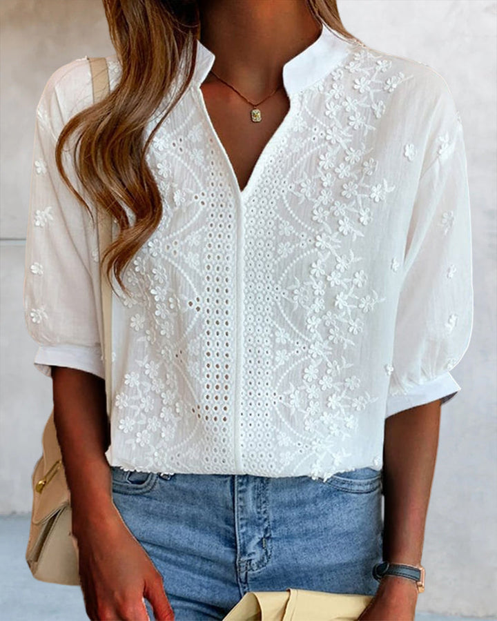 Nova Women V Neck Puff Sleeve Blouse Chic Classic Style