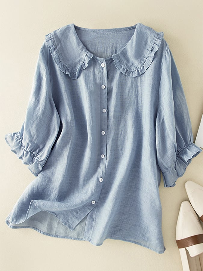 Aurelia Women's Loose Fit Ruffle Collar Shirt For Summer