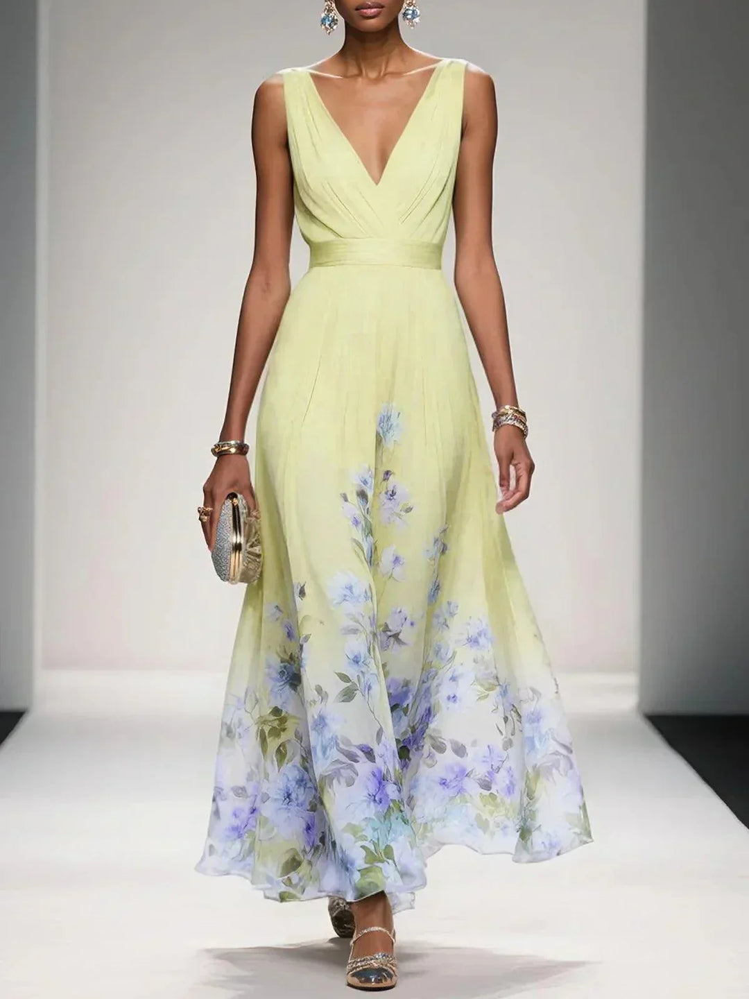 Luna Bloom Floral Chiffon Summer Maxi Dress For Women
