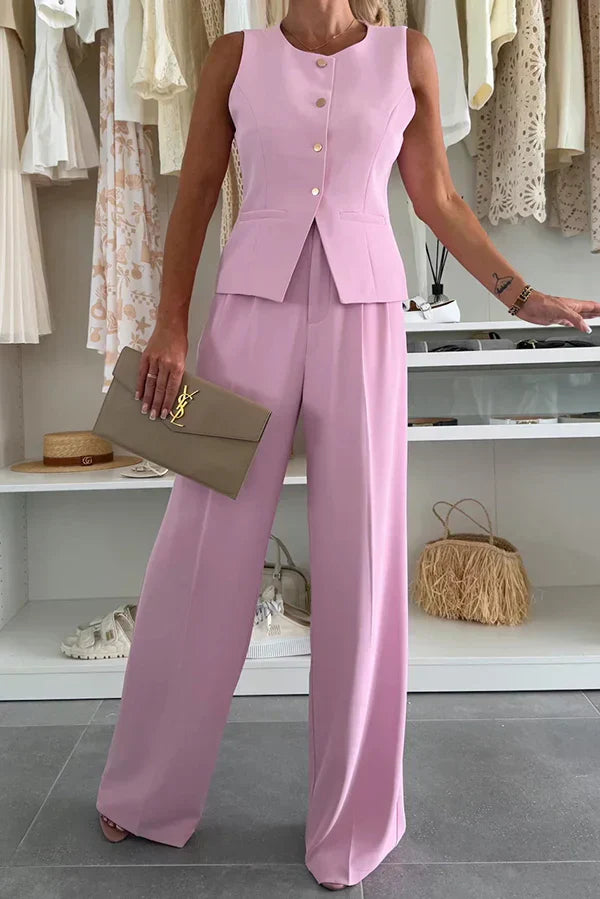 Elara Polished Two-Piece Co-Ord Set With Button-Up Top For Everyday Wear