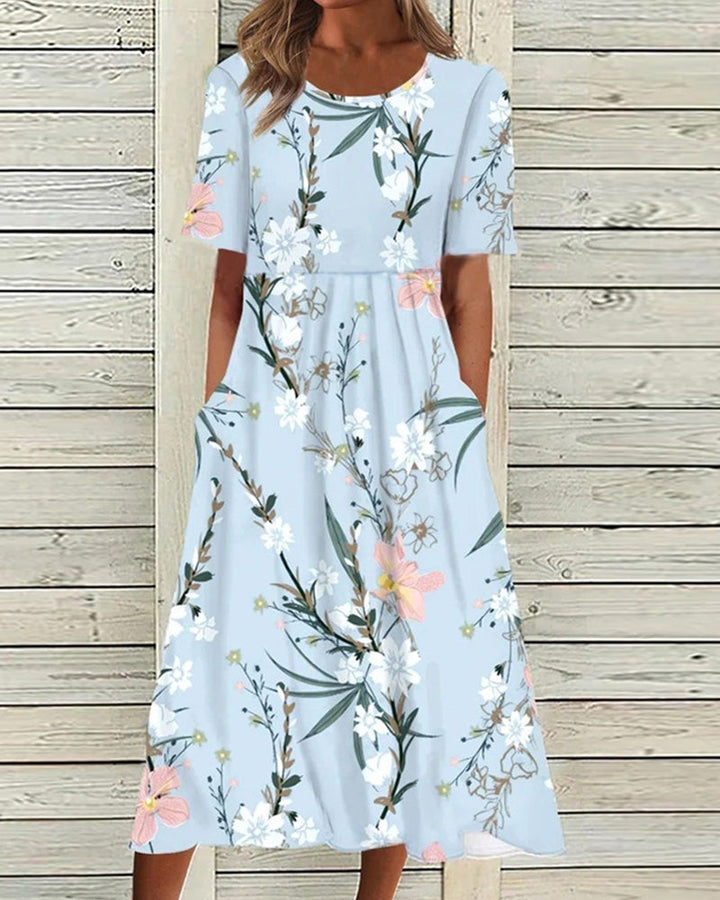 Lyra Printed Midi Dress With Relaxed Fit And Flow Silhouette