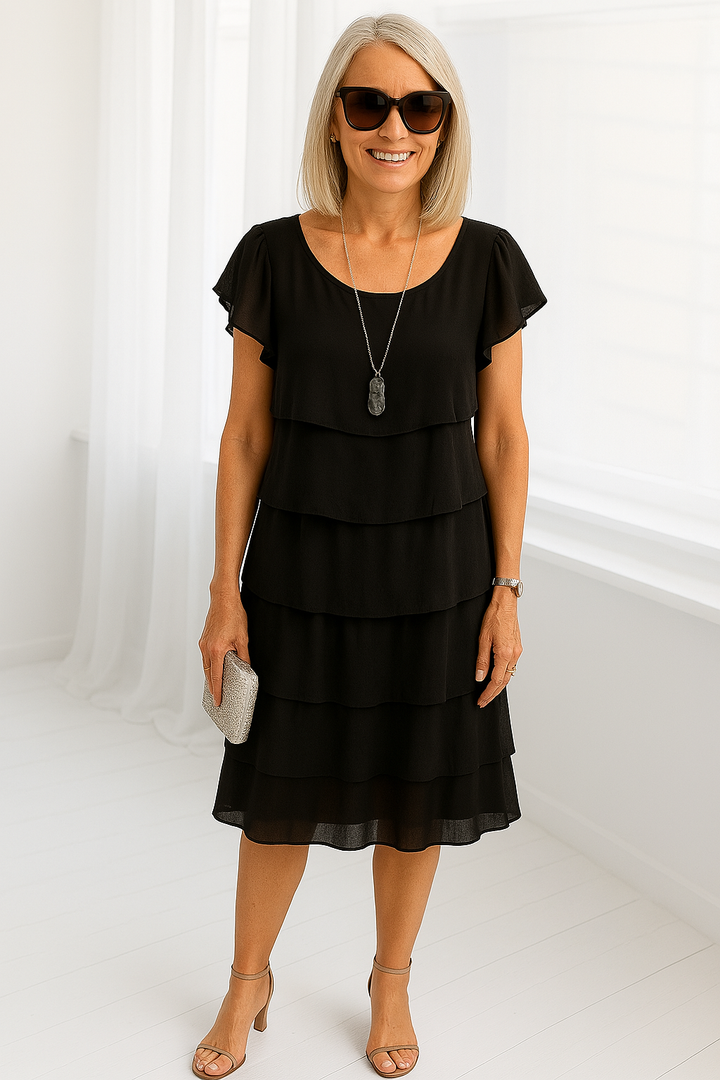 Aurora Women’s Elegant Short Sleeve Layered Midi Dress