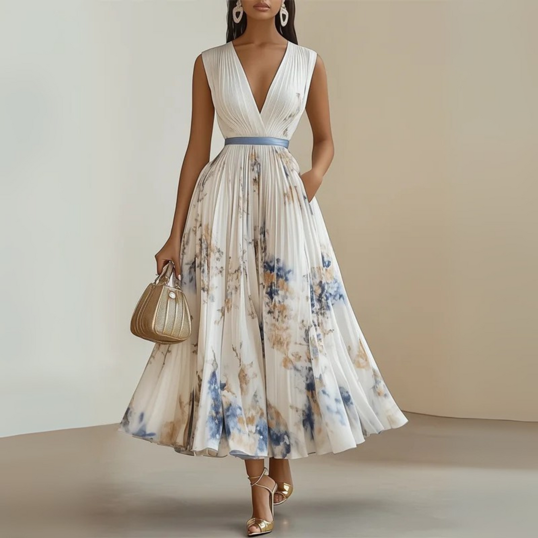 Azure Blossom Women's Flowy Sleeveless Summer Maxi Dress