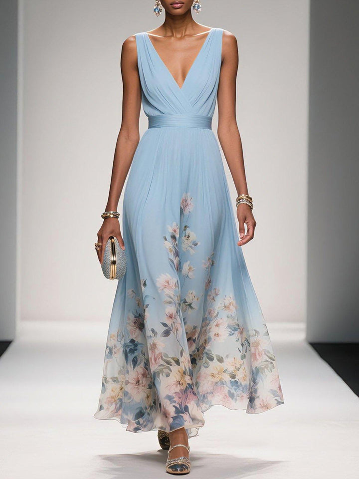 Luna Bloom Floral Chiffon Summer Maxi Dress For Women