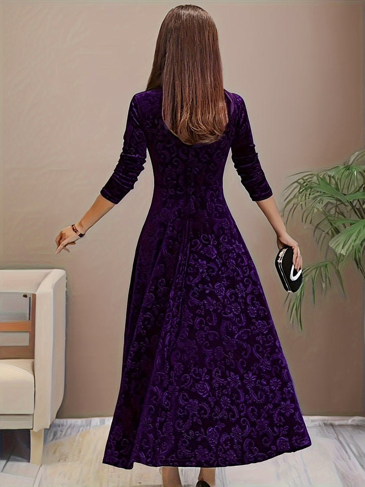 Elara Women's Graceful Floral Design Midi Dress For Weddings