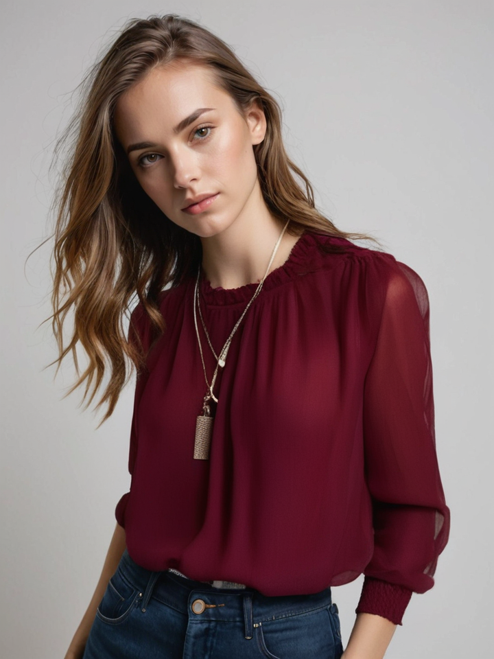 Astra Women Elegant Long Sleeve Ruffle Blouse Chic