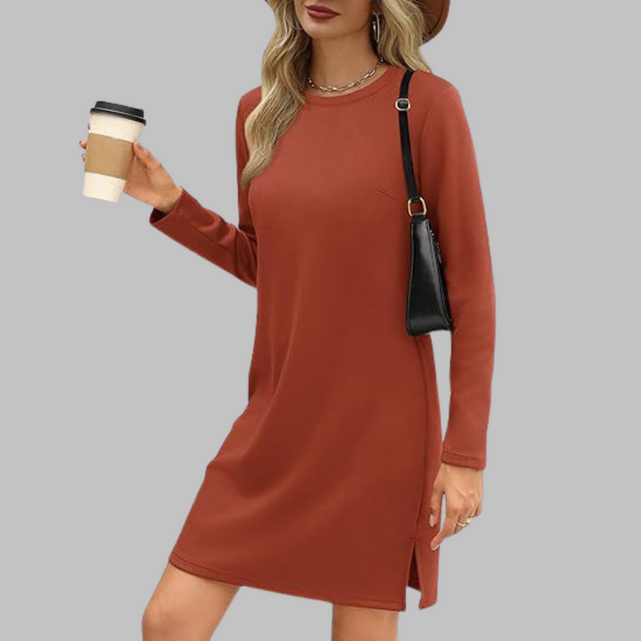 NovaLace Comfortable Long Sleeve Round Neck Dress For Everyday Style And Comfort