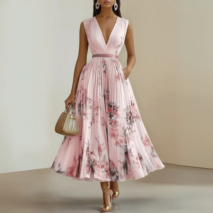 Azure Blossom Women's Flowy Sleeveless Summer Maxi Dress